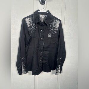 Panhandle Slim Men’s Western Black Silver Embellished Shirt Size Medium EUC